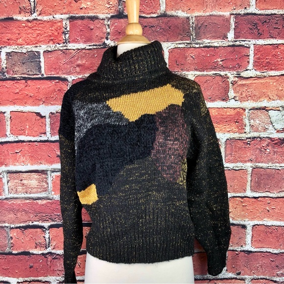 Vintage metallic mix media intarsia knit sweater - Picture 3 of 8